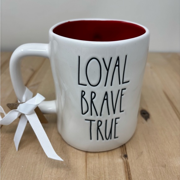 Rae Dunn LOYAL BRAVE TRUE Mug Double Sided Disney Princess Mulan Red Interior - Picture 2 of 4